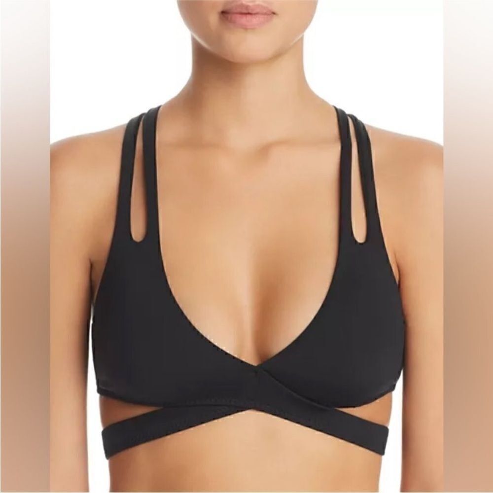 Becca Color Code Wrap Strappy Bikini Top in Black Size Small